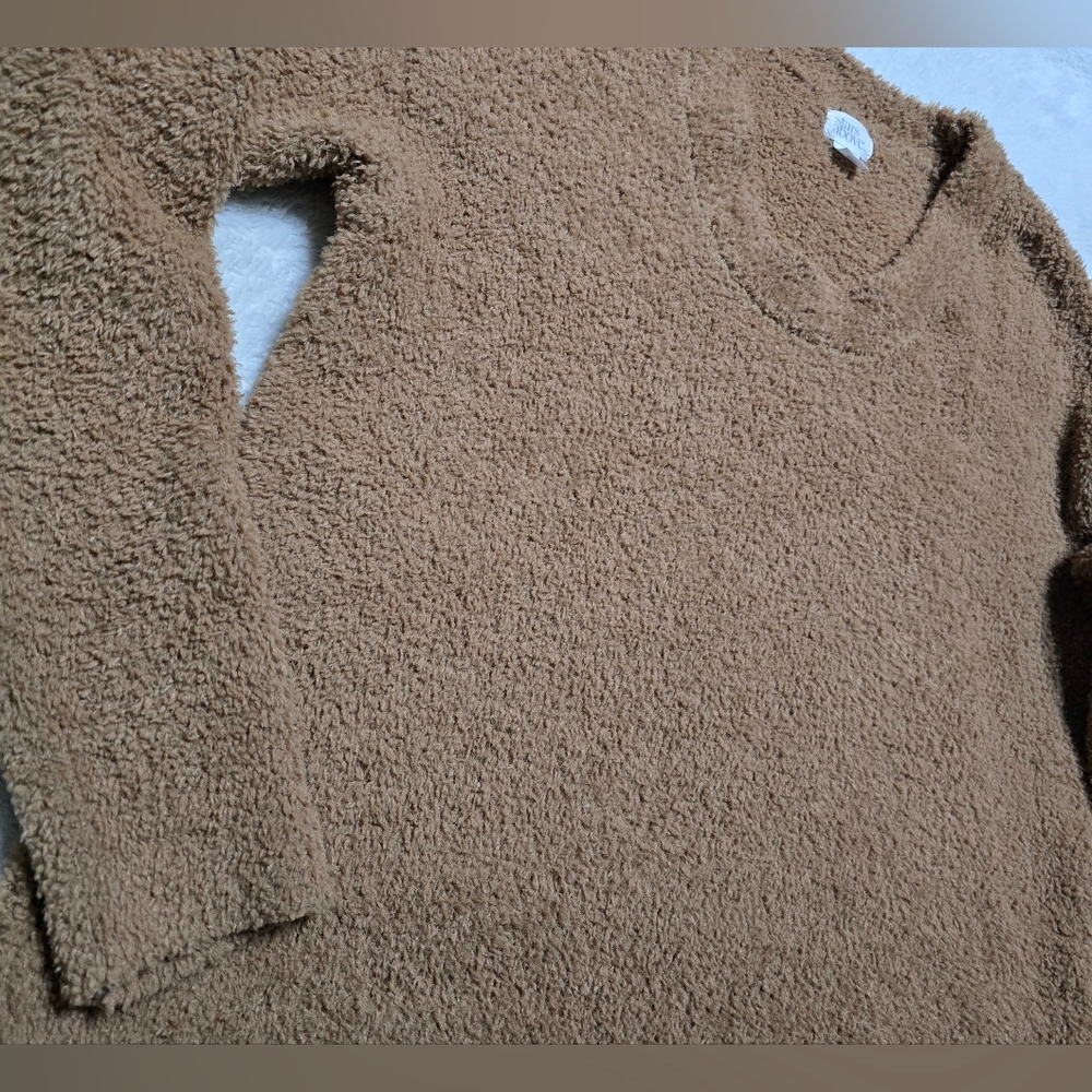 Stars Above Sweater Xs Xsmall Fuzzy Fluffy Tan Top Long Sleeve Stretch Cardigan - Picture 3 of 5